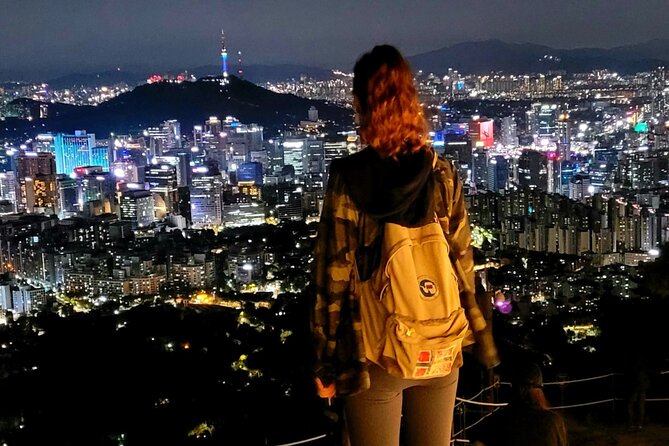 Inwangsan hike & historical sites - The summit view: N Seoul Tower, Lotte Tower, and the city lights