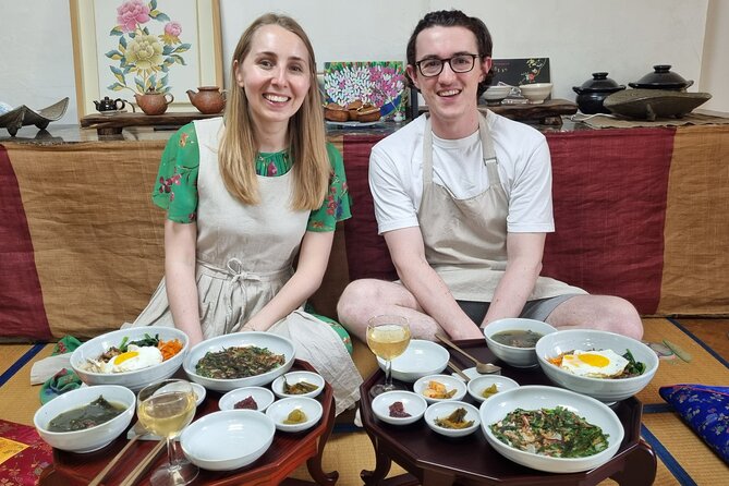Korean cooking class in Haeundae, Busan - The palace apron, welcome drink, and sauce tasting